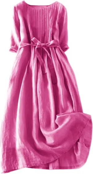 Spring Casual Dresses for Women Summer Floral Midi Flowy Dress Button Down Short Sleeve Tiered Smocked Drawstring Dress