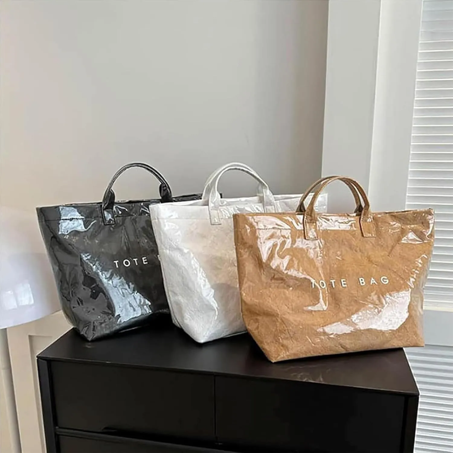 Stellaya Tote Bag,Stellaya Womens Letters Print Tote Bag, PVC Waterproof Kraft Paper Handbags, Perfect for any Occasion