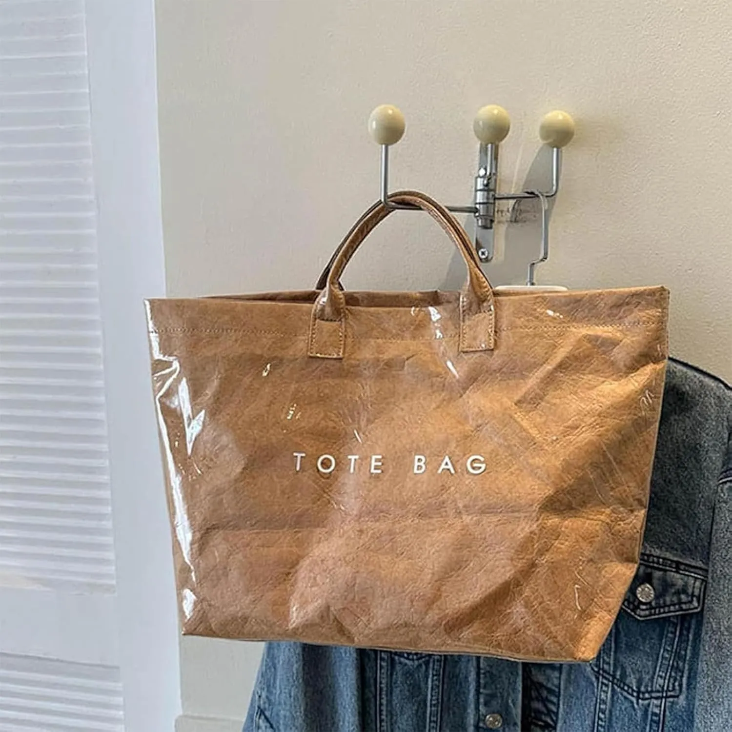 Stellaya Tote Bag,Stellaya Womens Letters Print Tote Bag, PVC Waterproof Kraft Paper Handbags, Perfect for any Occasion