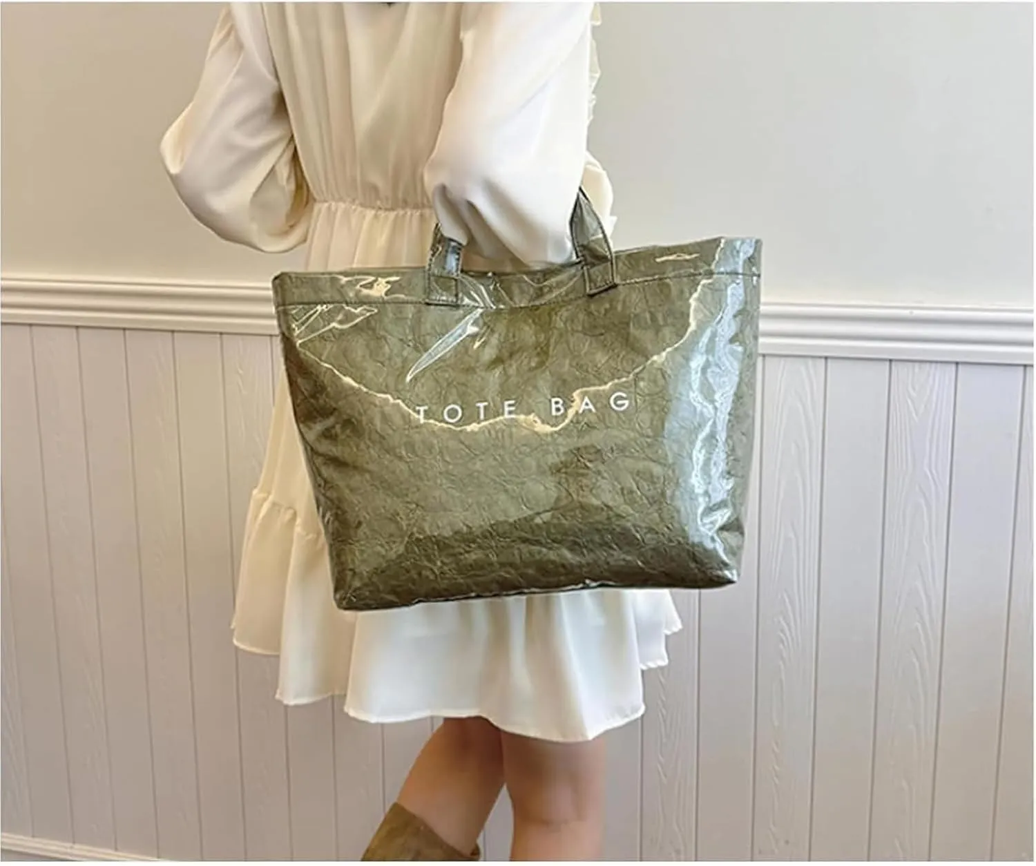Stellaya Tote Bag,Stellaya Womens Letters Print Tote Bag, PVC Waterproof Kraft Paper Handbags, Perfect for any Occasion