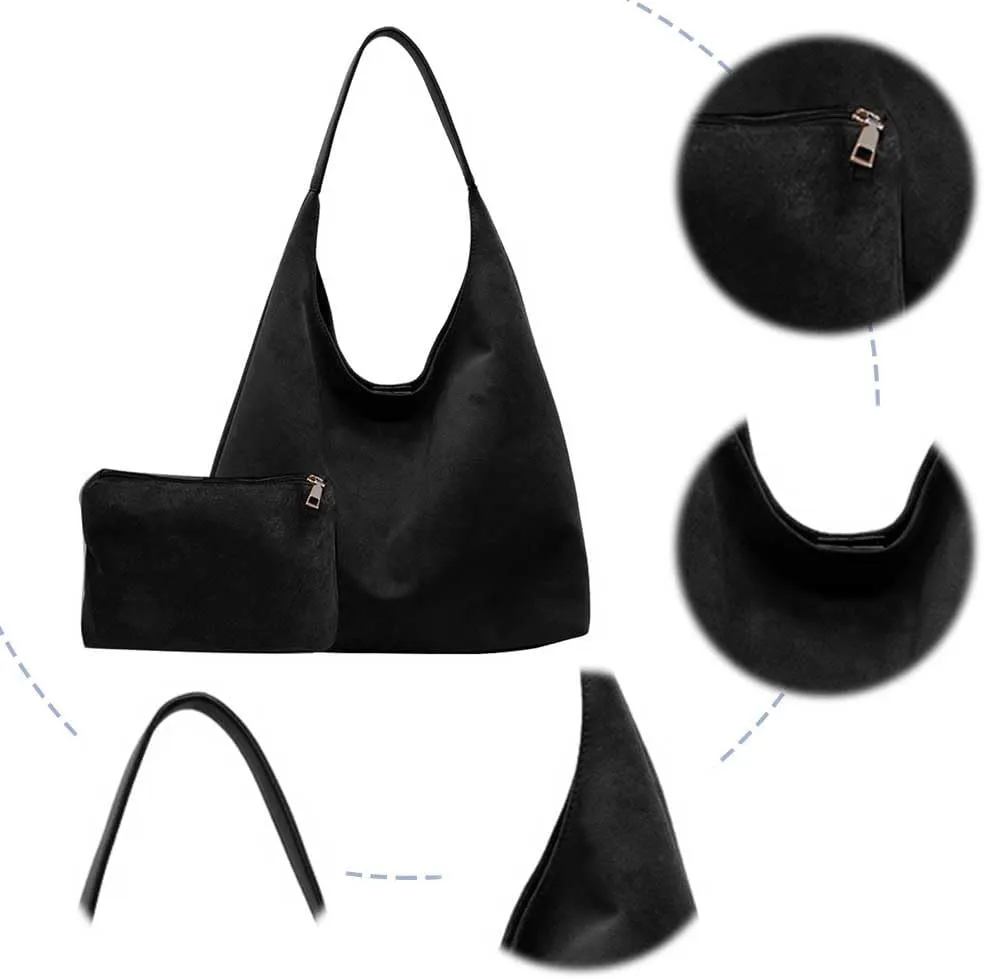 Suede Hobo Bag for Women Slouchy Purse Fashionable Office Tote Handbag Office Fall Purses Handbag With Clutch Purse