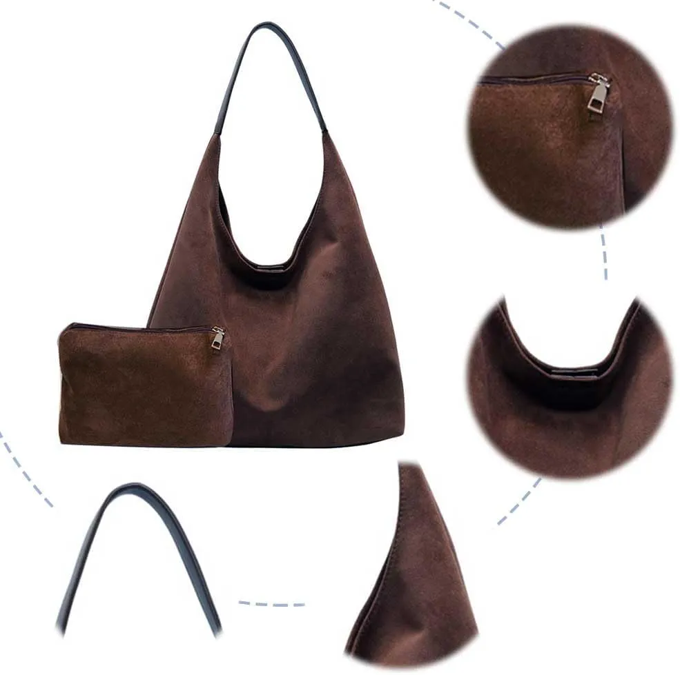 Suede Hobo Bag for Women Slouchy Purse Fashionable Office Tote Handbag Office Fall Purses Handbag With Clutch Purse