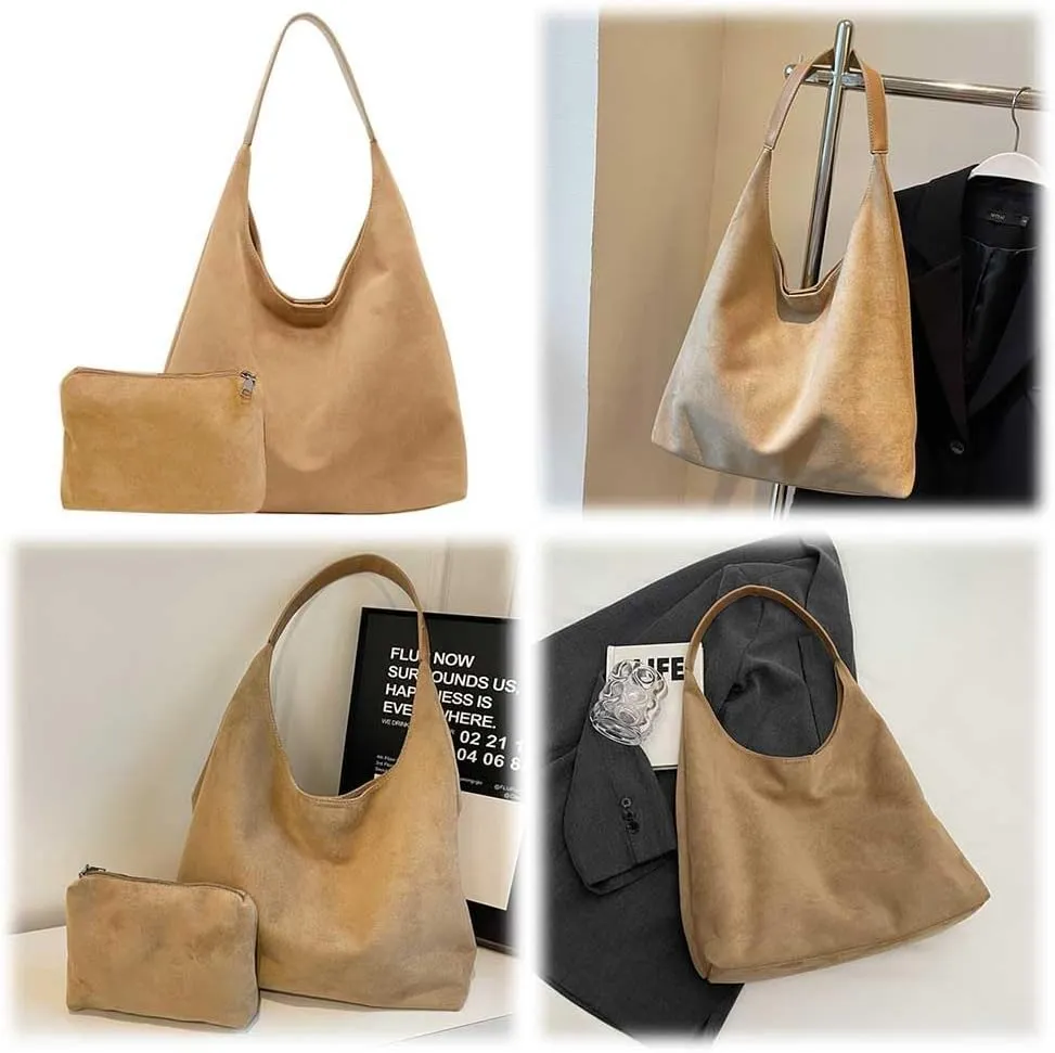 Suede Hobo Bag for Women Slouchy Purse Fashionable Office Tote Handbag Office Fall Purses Handbag With Clutch Purse