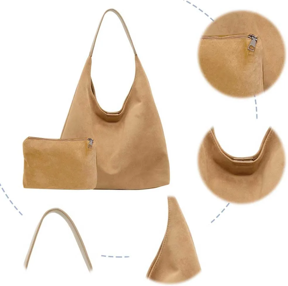 Suede Hobo Bag for Women Slouchy Purse Fashionable Office Tote Handbag Office Fall Purses Handbag With Clutch Purse