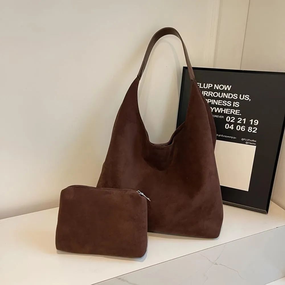 Suede Hobo Bag for Women Slouchy Purse Fashionable Office Tote Handbag Office Fall Purses Handbag With Clutch Purse