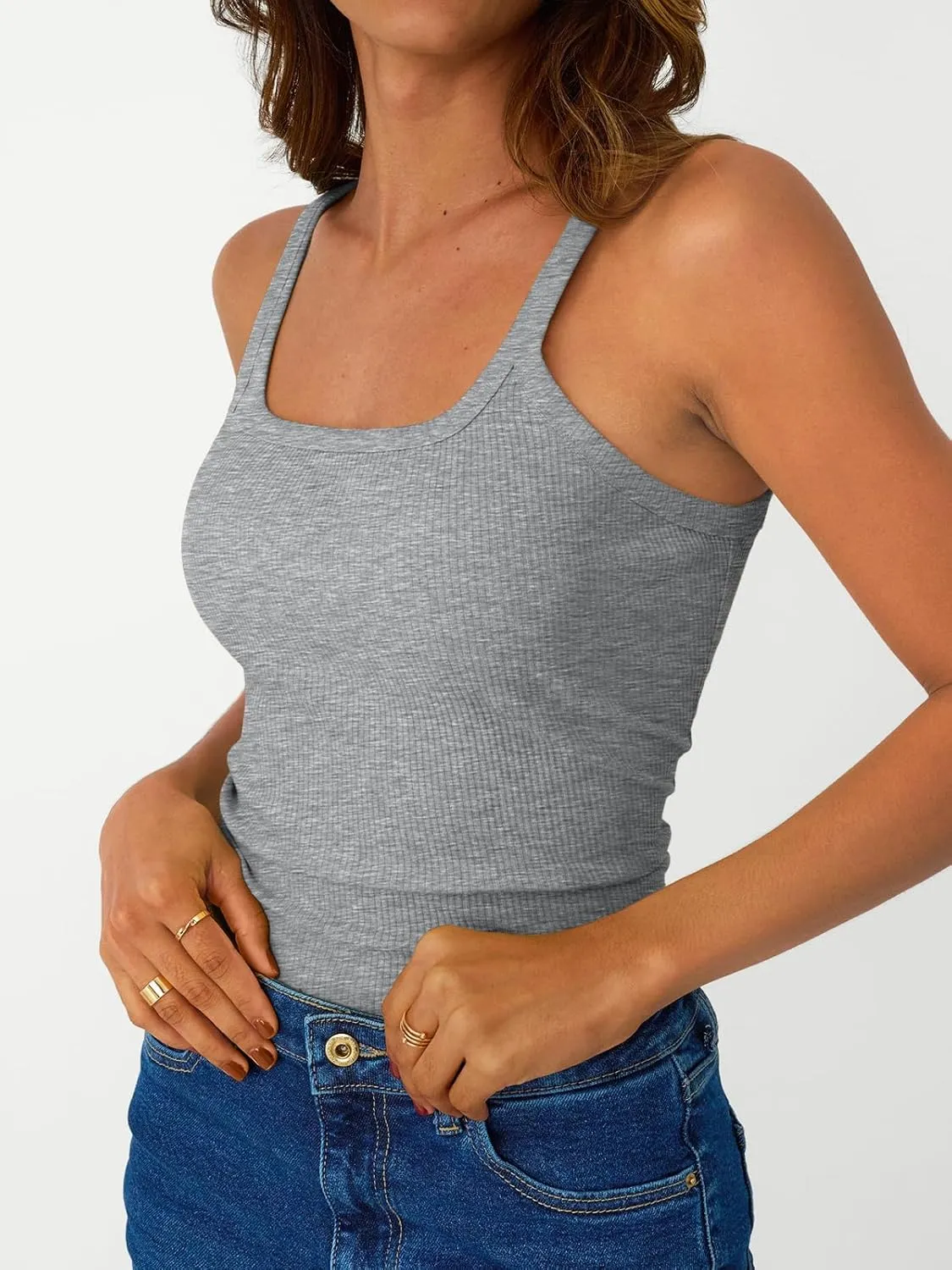 SUNBS Tank Tops for Women Ribbed Spaghetti Strap Camisole Racerback Summer Workout Tops Trendy Clothes Going Out 2025 3Pack