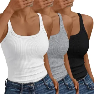 SUNBS Tank Tops for Women Ribbed Spaghetti Strap Camisole Racerback Summer Workout Tops Trendy Clothes Going Out 2025 3Pack