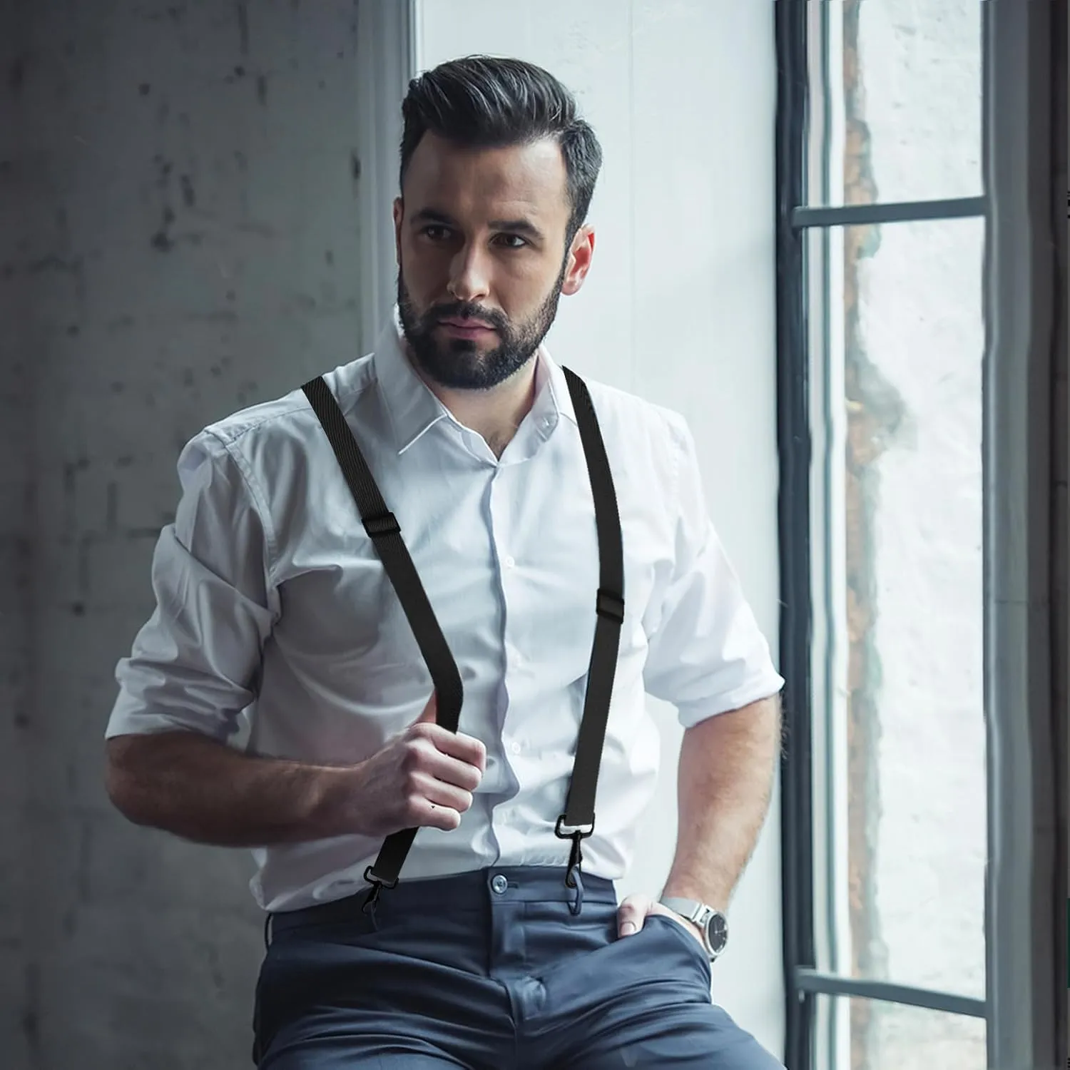 Suspenders for Men Heavy Duty, Mens Suspenders for Jeans with 4 Snap Hooks Adjustable X Back Men's Suspenders
