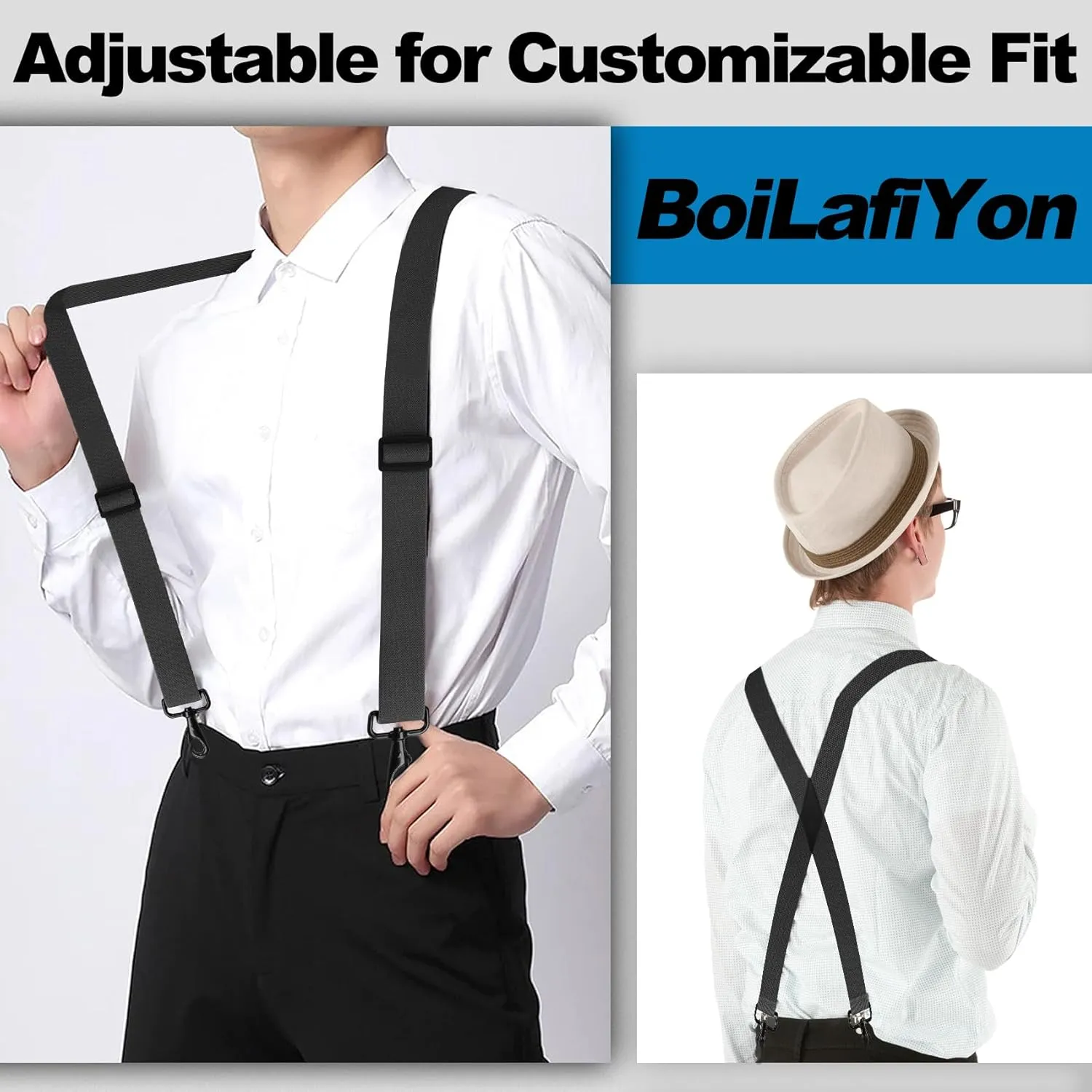 Suspenders for Men Heavy Duty, Mens Suspenders for Jeans with 4 Snap Hooks Adjustable X Back Men's Suspenders