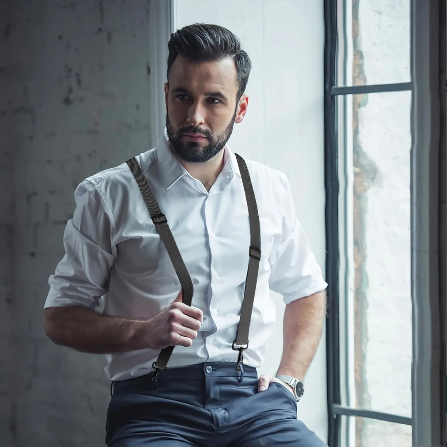 Suspenders for Men Heavy Duty, Mens Suspenders for Jeans with 4 Snap Hooks Adjustable X Back Men's Suspenders