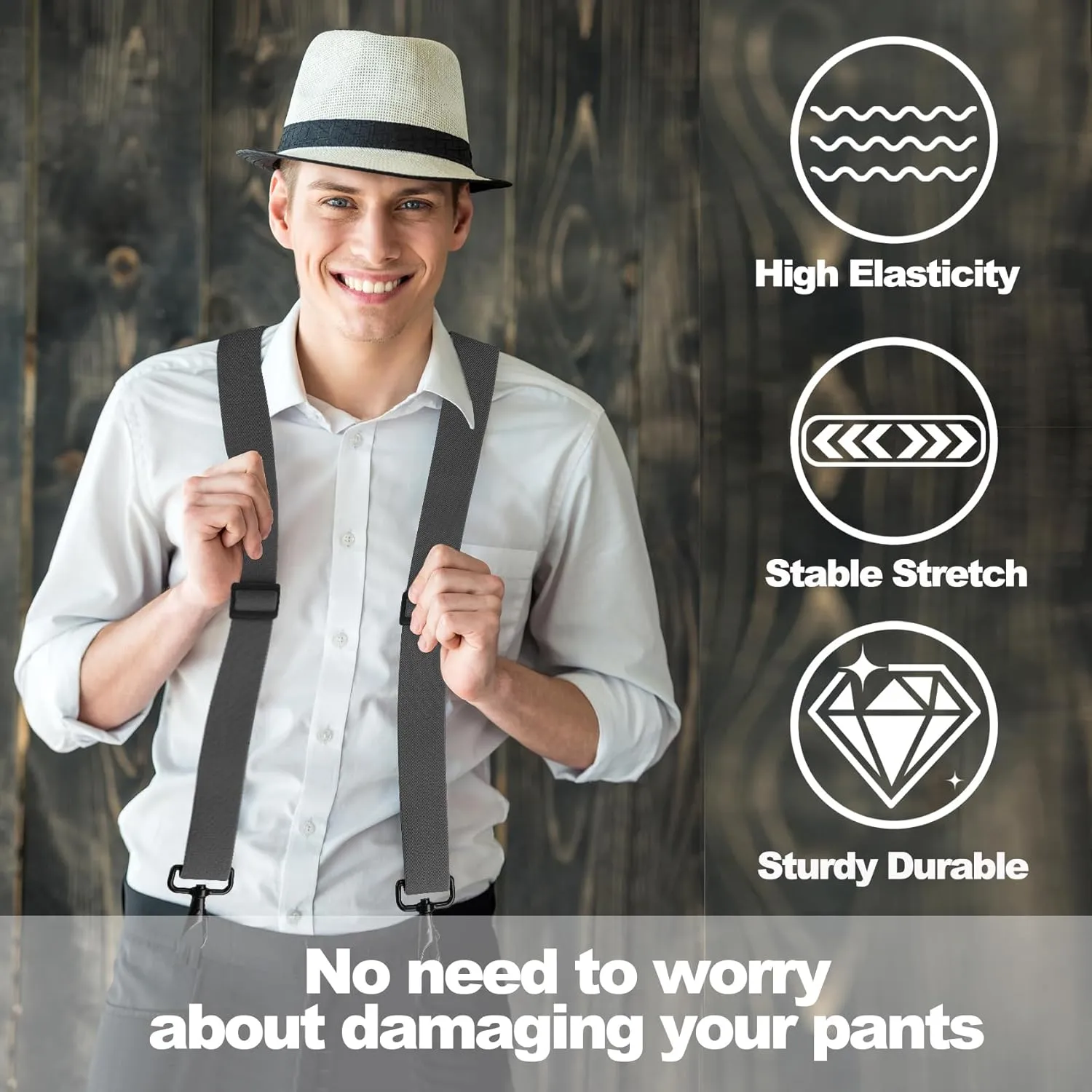 Suspenders for Men Heavy Duty, Mens Suspenders for Jeans with 4 Snap Hooks Adjustable X Back Men's Suspenders