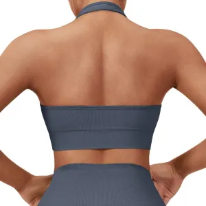 SUUKSESS Women Seamless Halter Sports Bra Open Back Padded Workout Crop Tank Tops