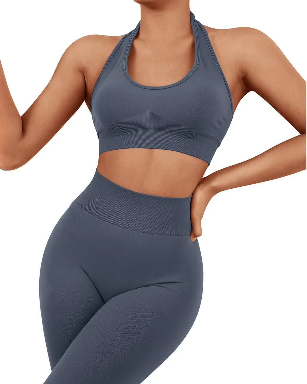 SUUKSESS Women Seamless Halter Sports Bra Open Back Padded Workout Crop Tank Tops