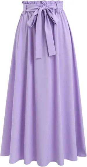SweatyRocks Women's Paperbag High Waisted Pleated Skirts Elegant Straight Midi Skirt with Belt