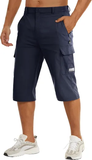 TACVASEN Men's Capri Pants Cargo Long Shorts Quick Dry Lightweight 3/4 Pants Below Knee Summer Hiking Work