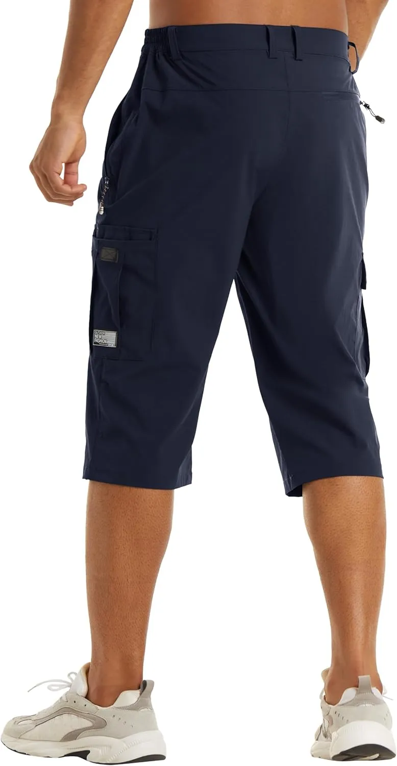 TACVASEN Men's Capri Pants Cargo Long Shorts Quick Dry Lightweight 3/4 Pants Below Knee Summer Hiking Work