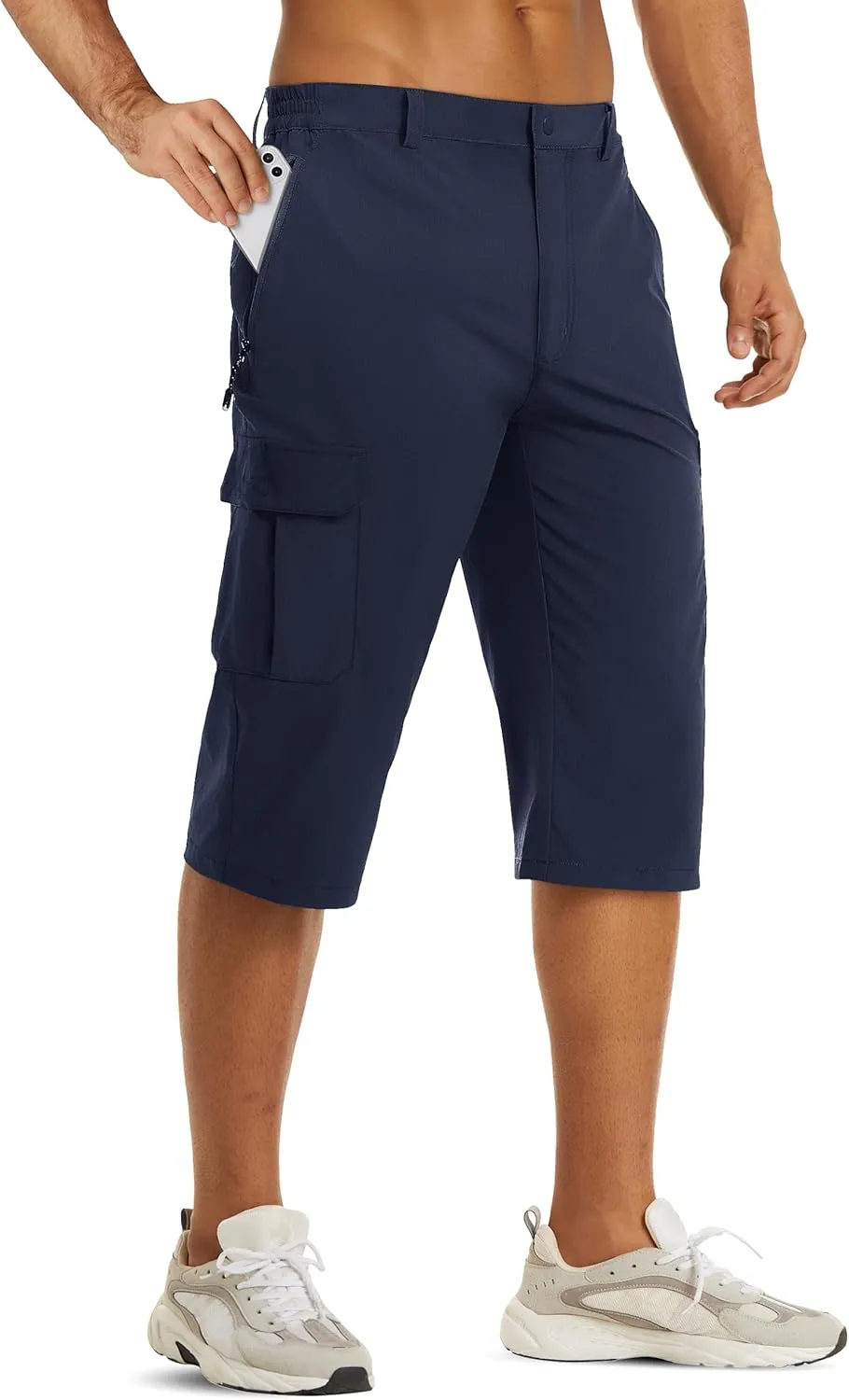 TACVASEN Men's Capri Pants Cargo Long Shorts Quick Dry Lightweight 3/4 Pants Below Knee Summer Hiking Work