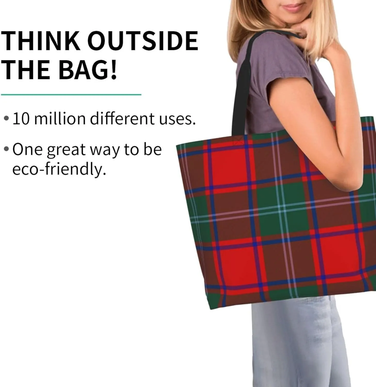 Tartan Tote Bag For Women Weekender Travel Bag Reusable Grocery Bags Large Totes Handbags