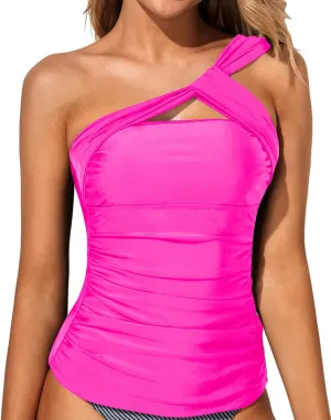 Tempt Me Women Tankini Top Swim Tops Ruched One Shoulder Bathing Suit Swimsuit Tops Only