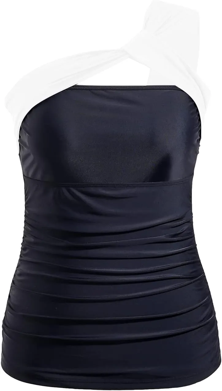 Tempt Me Women Tankini Top Swim Tops Ruched One Shoulder Bathing Suit Swimsuit Tops Only