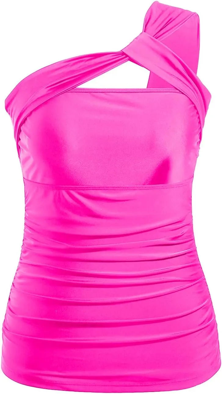 Tempt Me Women Tankini Top Swim Tops Ruched One Shoulder Bathing Suit Swimsuit Tops Only