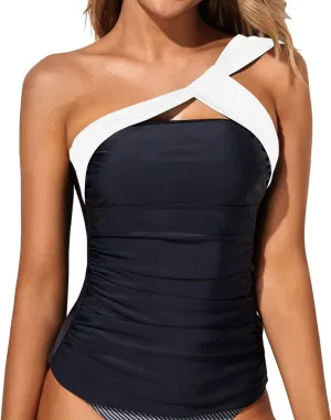 Tempt Me Women Tankini Top Swim Tops Ruched One Shoulder Bathing Suit Swimsuit Tops Only