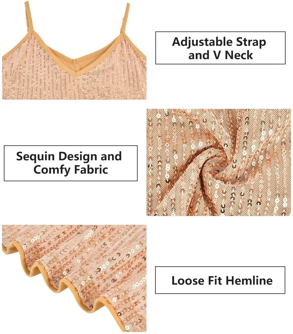 TIYOMI Plus Size Tank Tops for Women Sexy V Neck Strappy Sequin Sparkle Shimmer Camisole Glitter Party Sleeveless Tops
