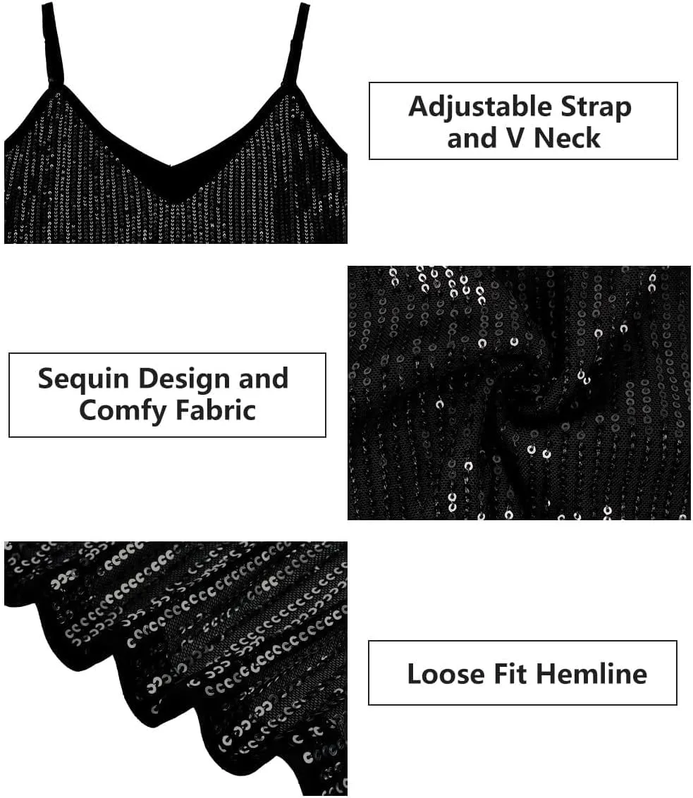 TIYOMI Plus Size Tank Tops for Women Sexy V Neck Strappy Sequin Sparkle Shimmer Camisole Glitter Party Sleeveless Tops