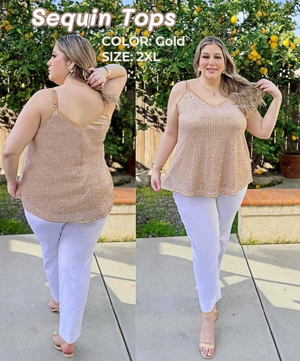 TIYOMI Plus Size Tank Tops for Women Sexy V Neck Strappy Sequin Sparkle Shimmer Camisole Glitter Party Sleeveless Tops