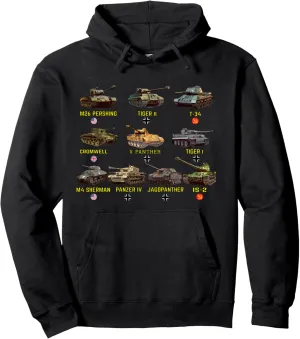 Top Ten Best WW2 Tanks Panzer IV Tiger II T-34 Pullover Hoodie