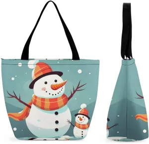 Tote Bag Reusable Grocery Bag Foldable Shopping Bag Extra Large Shoulder Bag Cute Christmas Snowman Tote Bag for Travel Work