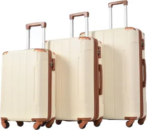 Travel in Style with Hardshell Luggage Set, Lightweight 3-Piece Spinner Suitcases, Expandable, Brown/White