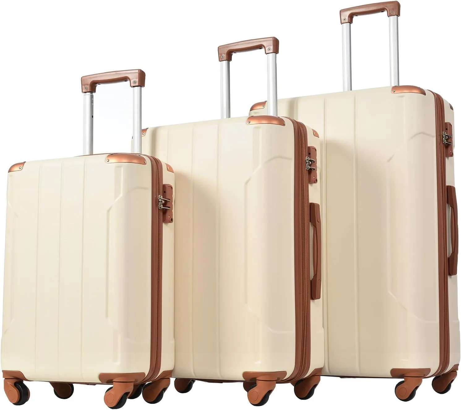Travel in Style with Hardshell Luggage Set, Lightweight 3-Piece Spinner Suitcases, Expandable, Brown/White