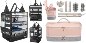 Travel Organizer Bundle: Hanging Suitcase Organizer & Shark FlexStyle Storage Case - Packing Cubes for Carry-on Luggage   Double Layer Case for Hair Dryer Attachments