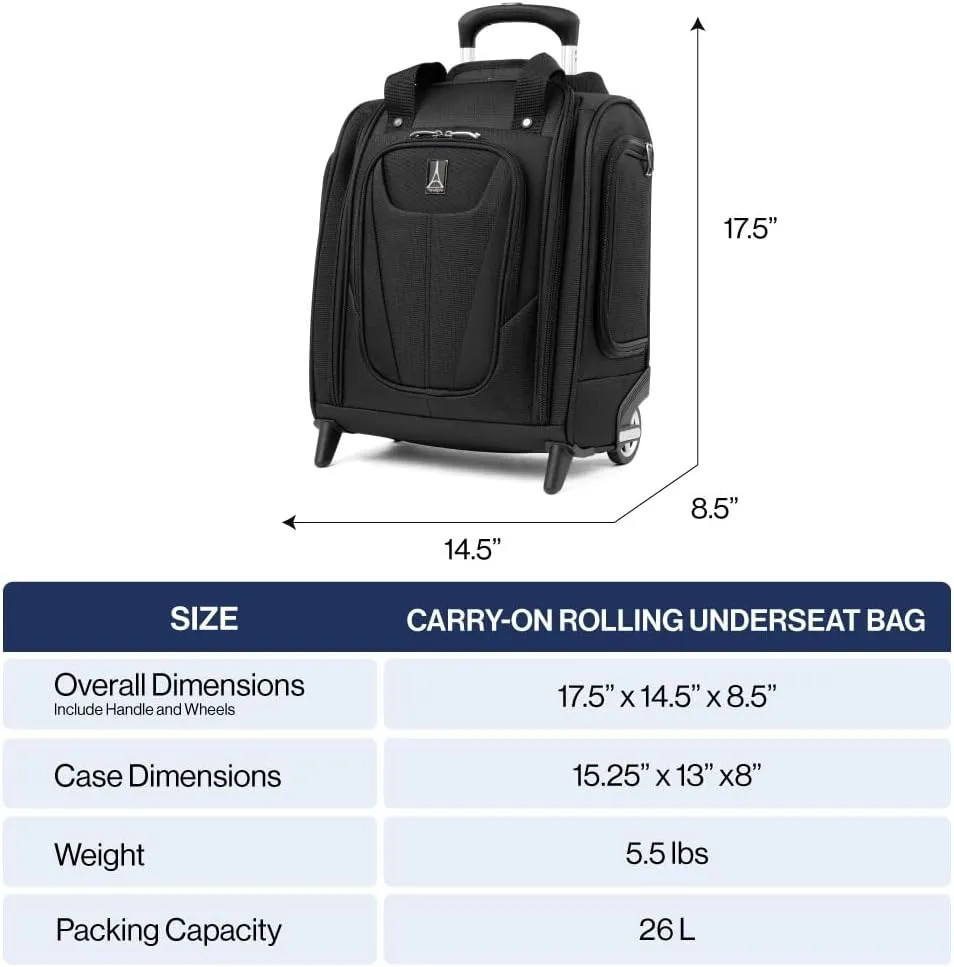 Travelpro Luggage Maxlite 5 Softside Lightweight Rolling Underseat Compact Carry on Upright 2 Wheel Bag, Men and Women, Black, 15-Inch
