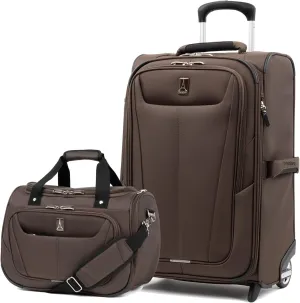Travelpro Maxlite 5 Softside 2pc Set Expandable Carry On Upright 2 Wheel Luggage/Soft Underseat Tote, Lightweight Suitcase, Men and Women, Mocha