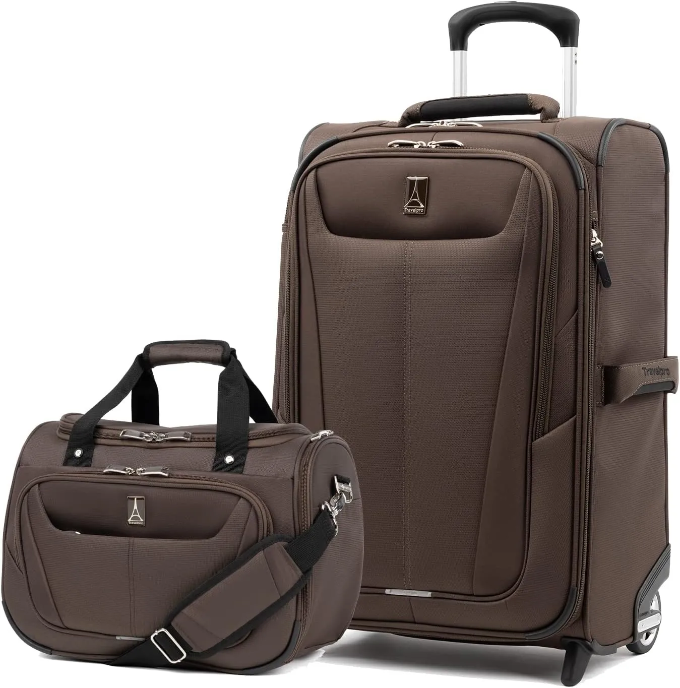Travelpro Maxlite 5 Softside 2pc Set Expandable Carry On Upright 2 Wheel Luggage/Soft Underseat Tote, Lightweight Suitcase, Men and Women, Mocha