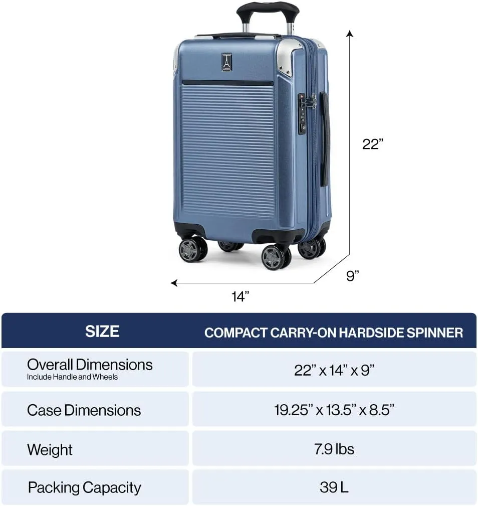 Travelpro Platinum Elite Hardside Expandable Carry on Luggage, 8 Wheel Spinner, TSA Lock, Hard Shell Polycarbonate Suitcase, True Navy Blue, Compact Carry on 20-Inch