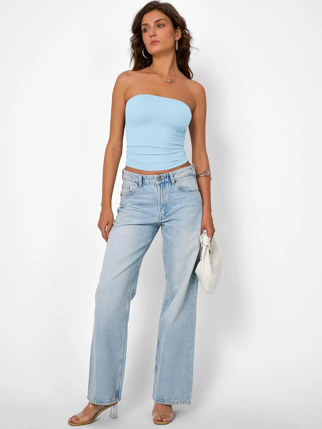 Trendy Queen Womens Strapless Tube Tops Basic Backless Sleeveless Bandeau Going Out Crop Tops Cute 2025 Summer Clothes