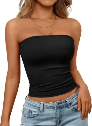 Trendy Queen Womens Strapless Tube Tops Basic Backless Sleeveless Bandeau Going Out Crop Tops Cute 2025 Summer Clothes