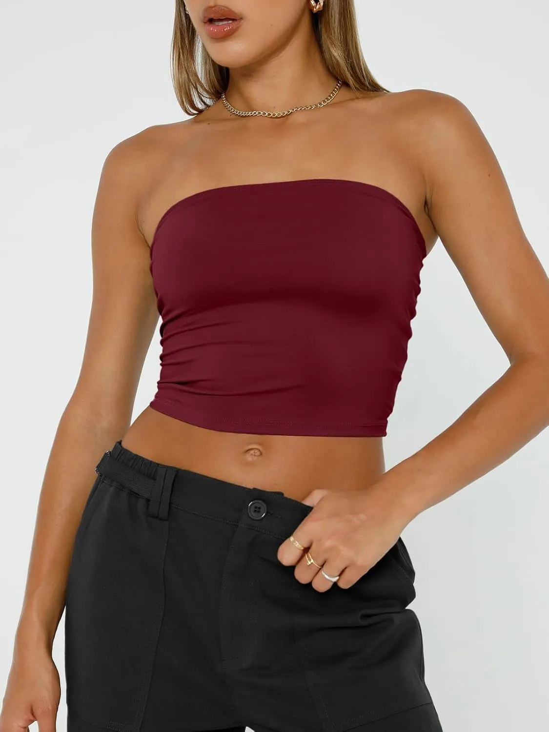 Trendy Queen Womens Tube Tops Strapless Crop Tops Basic Backless Sleeveless Bandeau Going Out Cute 2025 Summer Outfits
