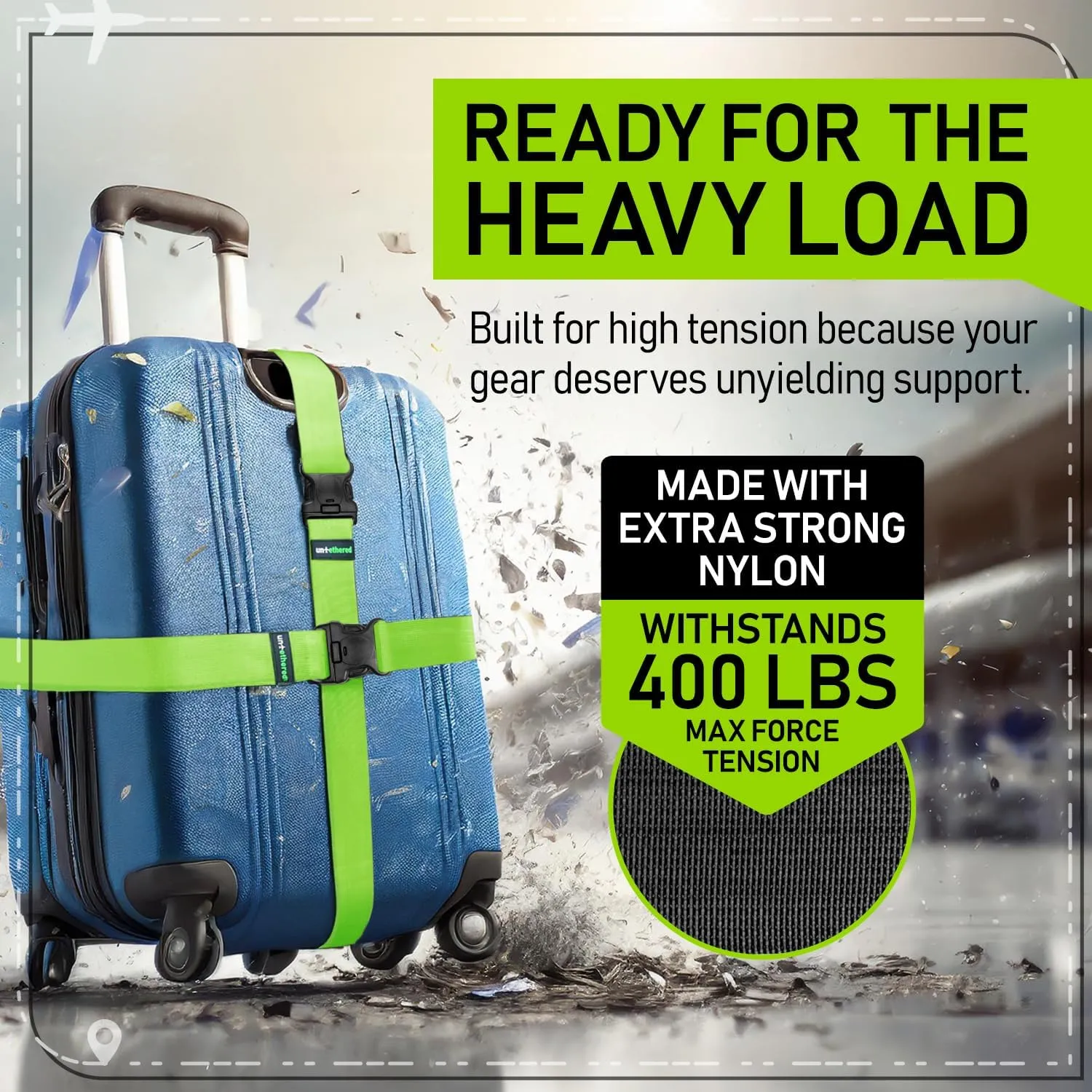 Untethered 4-Pack Luggage Straps | Durable TSA-Approved Suitcase Belt Straps | Adjustable Bag Straps for Secure Luggage Wrapping | Heavy-Duty Buckle Straps for Travel