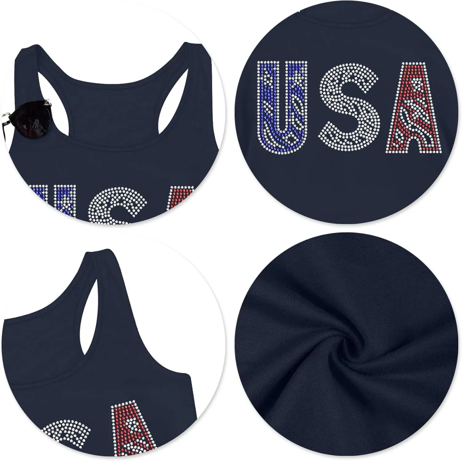 USA Tank Tops Women: Flag Sequin Tank Patriotic Shirts 4th of July Sleeveless T Shirt Summer Casual Bling Tops
