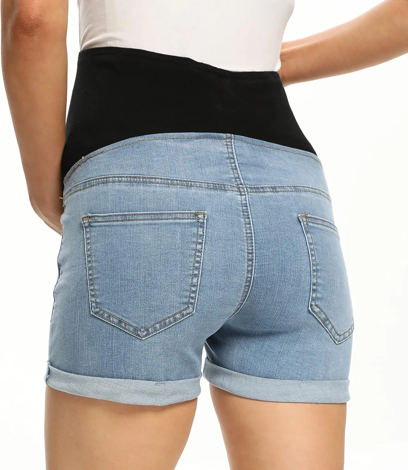V VOCNI Maternity Denim Shorts Women's Summer High Waist Distressed Cuffed Hem Casual Denim Jeans Short