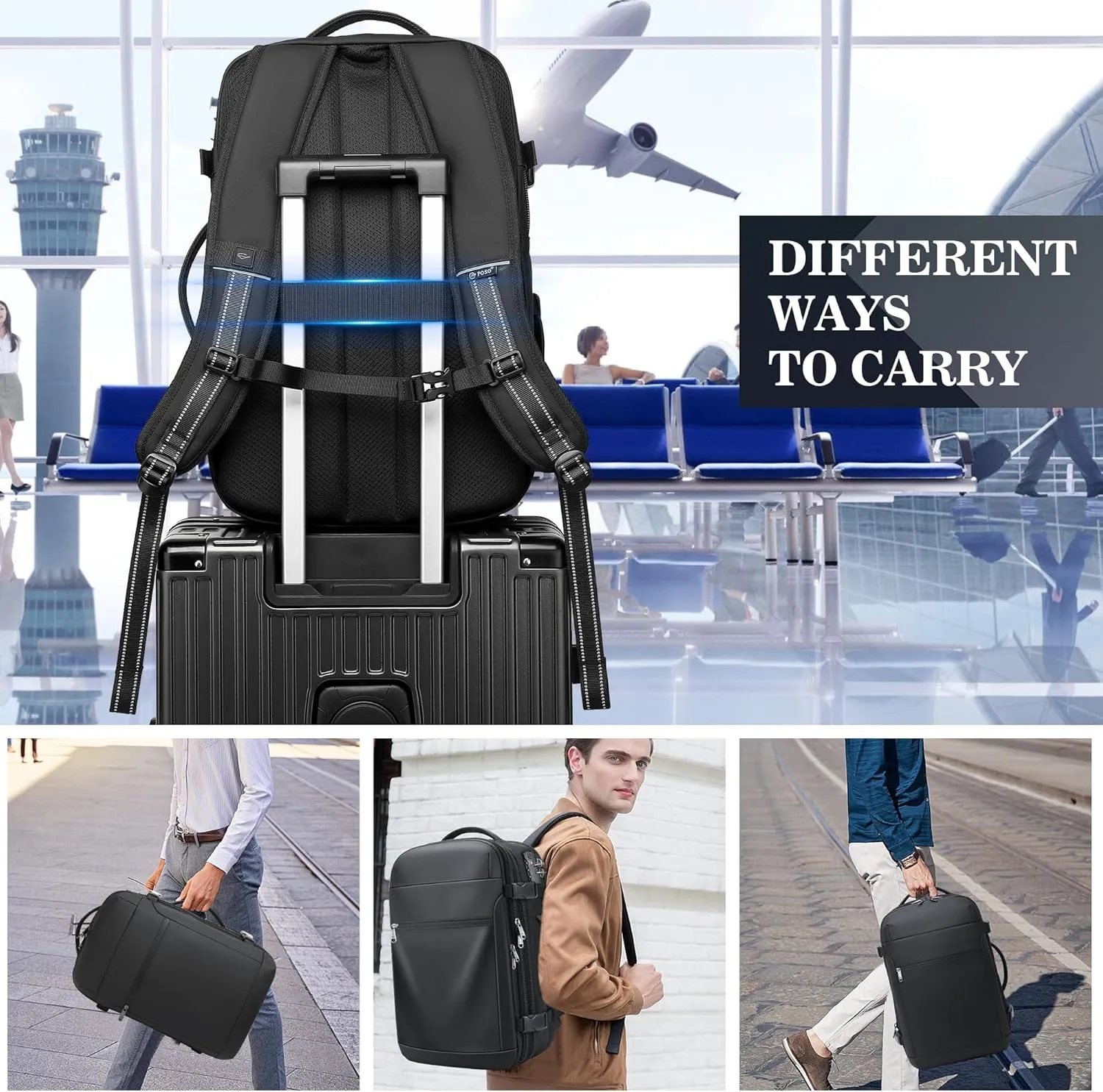 Vacuum Backpack Travel, Airback Vacuum Seal Compression Travel Backpack 60L Expandable, Spacevac Pro Laptop Backpack Water Resistant TSA Lock Carry On Backpack with Vacuum Pump, Black