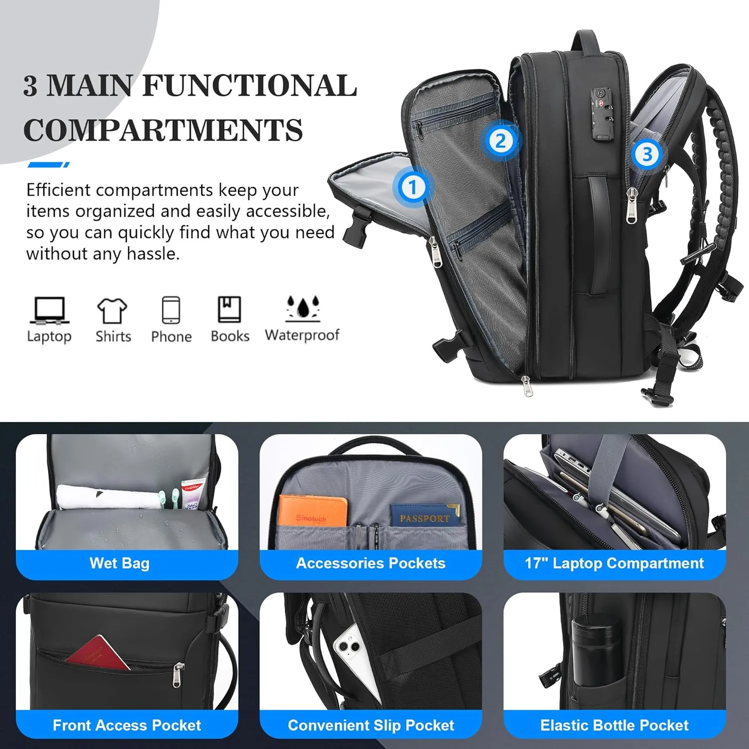 Vacuum Backpack Travel, Airback Vacuum Seal Compression Travel Backpack 60L Expandable, Spacevac Pro Laptop Backpack Water Resistant TSA Lock Carry On Backpack with Vacuum Pump, Black