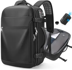 Vacuum Backpack Travel, Airback Vacuum Seal Compression Travel Backpack 60L Expandable, Spacevac Pro Laptop Backpack Water Resistant TSA Lock Carry On Backpack with Vacuum Pump, Black
