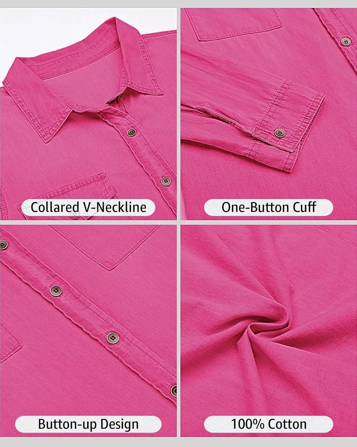 Vetinee Women's Button Down Denim Shirt Collared Casual Long Sleeve Pocket Tops