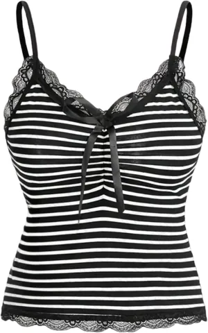 Vintage Camisole Women Leopard Print Spaghetti Strap Tops Striped Cropped Top Y2k Cheetah Tops Emo Grunge 2000s
