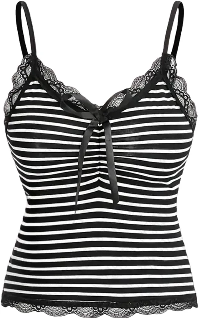 Vintage Camisole Women Leopard Print Spaghetti Strap Tops Striped Cropped Top Y2k Cheetah Tops Emo Grunge 2000s